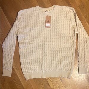 ASKDEER Cream Cable Knit Crewneck Sweater